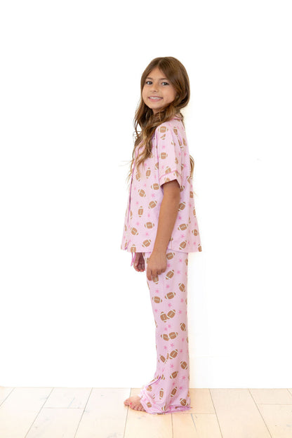 PINK FOOTBALL | GIRLS' BUTTON UP SHORT SLEEVE SET