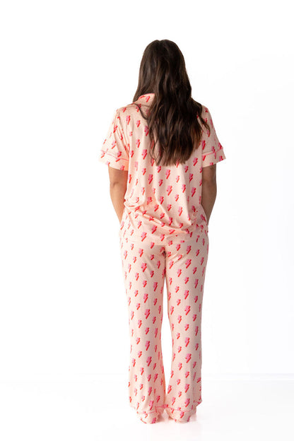 PINK LIGHTNING BOLTS | WOMEN'S BUTTON UP SHORT SLEEVE SET