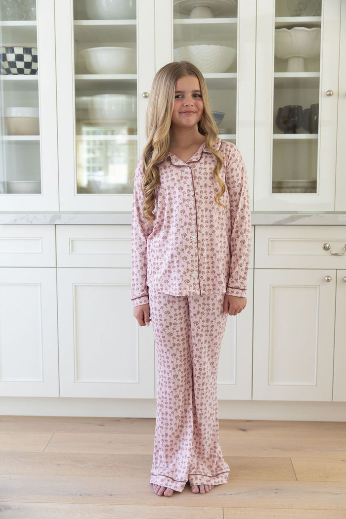 PINK MUSHROOMS | GIRLS' BUTTON UP LONG SLEEVE SET