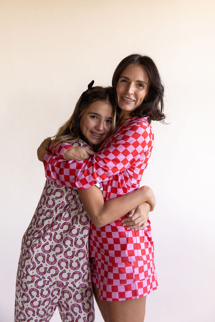 PINK + RED CHECKER | WOMEN'S LONG SLEEVE SHORTS SET