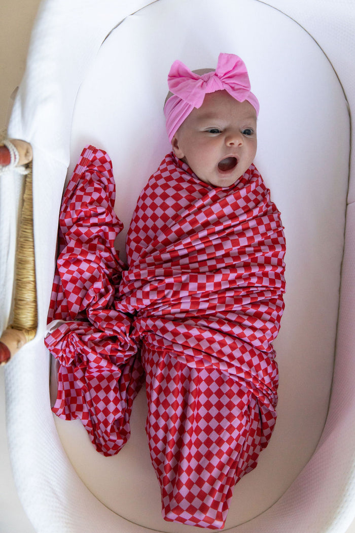 PINK + RED MINI CHECKER | SWADDLE