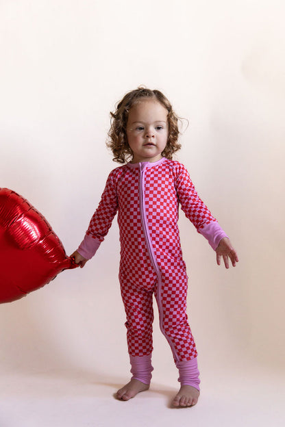 PINK + RED MINI CHECKER | ZIPPER ONE PIECE