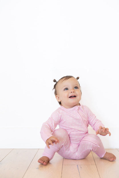 PINK + WHITE MINI HEARTS | ZIPPER ONE PIECE