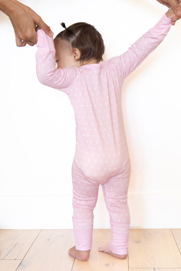 PINK + WHITE MINI HEARTS | ZIPPER ONE PIECE