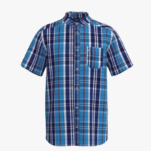 Polo Mens Bold Check Short Sleeve Shirt Blue | Polo