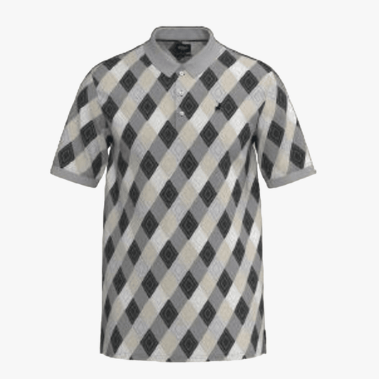 Polo Mens Small Geometric Print Mercerised Short Sleeve Golfer Navy | Polo