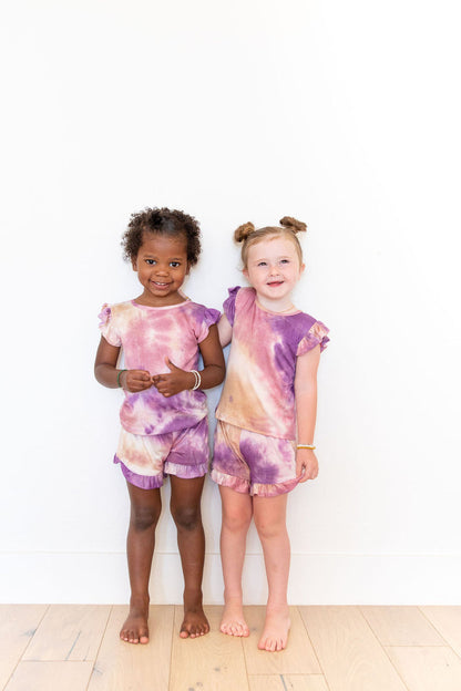 PURPLE + MAUVE + TAN TIE DYE SHORT SET *flawed*