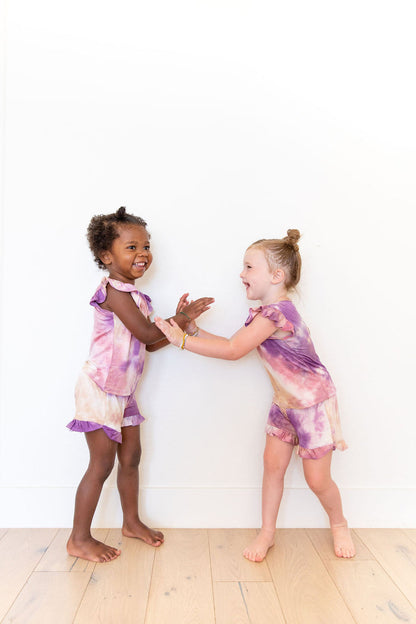 PURPLE + MAUVE + TAN TIE DYE SHORT SET *flawed*