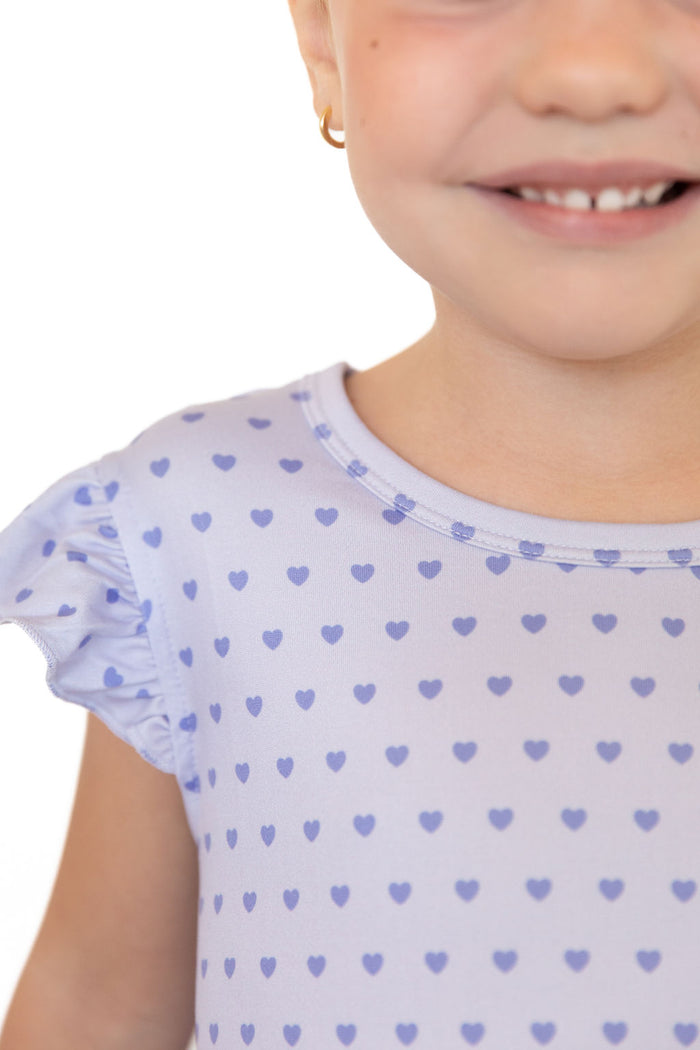 PURPLE MINI HEARTS | RUFFLE SLEEVE DRESS