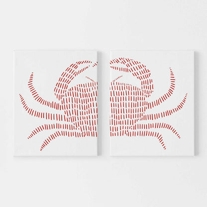 Red Crab Nautical Diptych Set of 2 Wall Art Print or Canvas - Jetty Home