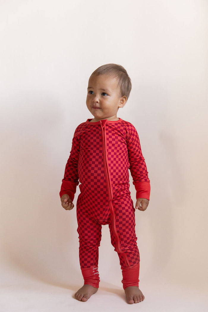 RED MINI CHECKER | ZIPPER ONE PIECE