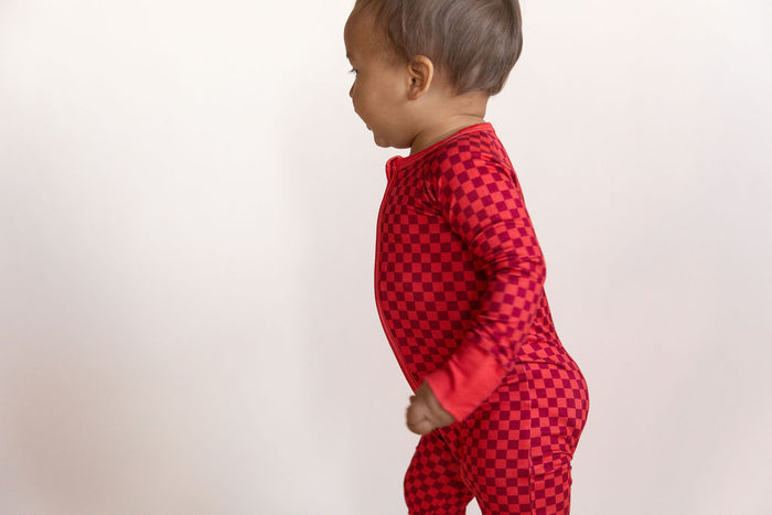 RED MINI CHECKER | ZIPPER ONE PIECE