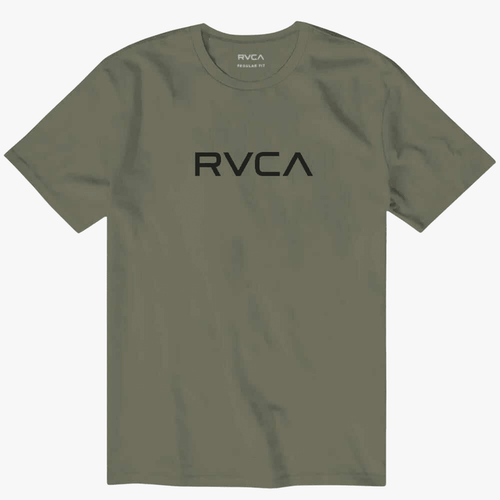 Rvca Mens Big Logo Short Red Stitch Sleeve Tee Oil Green | Rvca