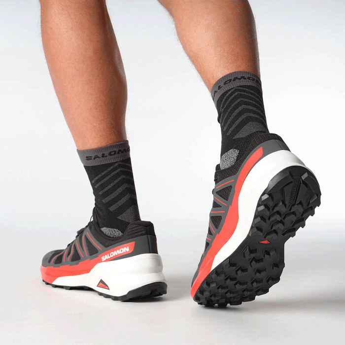 Salomon Mens Speedcross Peak Trail Sneaker Black Asphalt Fiery Red | Salomon