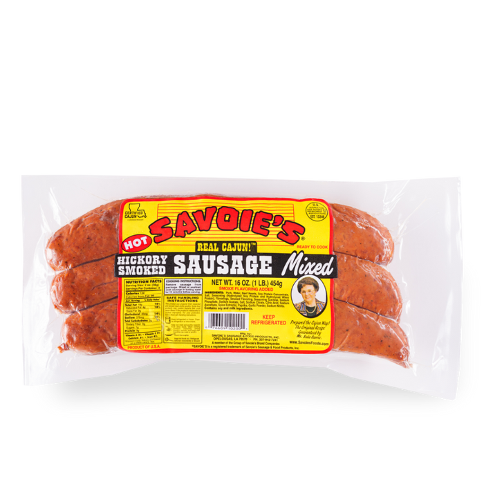 NolaCajun Savoie's Smoked Mixed Sausage Hot Front View Louisiana Cajun Hot Sausage