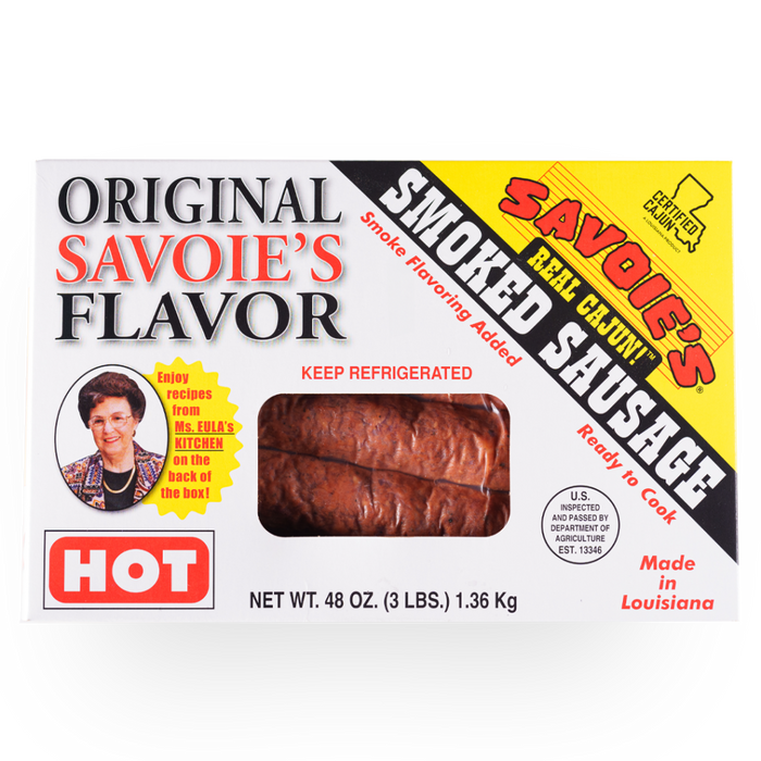 NolaCajun Savoie's Smoked Mixed Sausage Hot Detail Louisiana Cajun Hot Sausage
