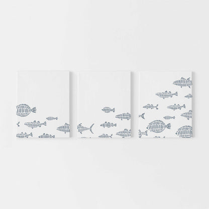 School of Fish Illustration Nautical Triptych Set of Three Wall Art Prints or Canvas - Jetty Home