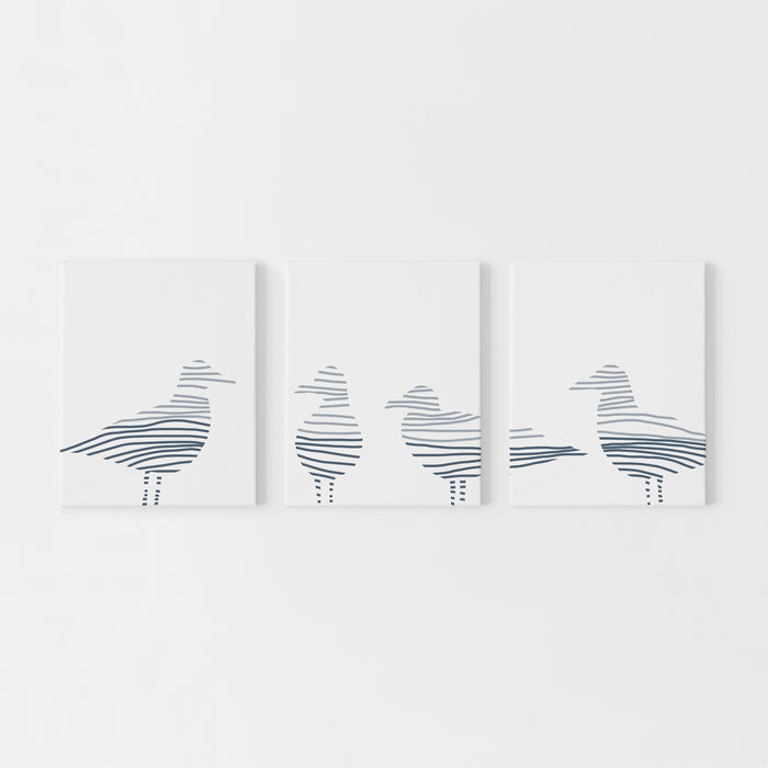 Sea Gull Modern Coastal Triptych Set of Three Wall Art Prints or Canvas - Jetty Home