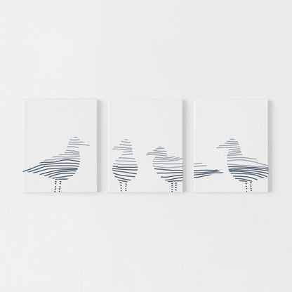 Sea Gull Modern Coastal Triptych Set of Three Wall Art Prints or Canvas - Jetty Home