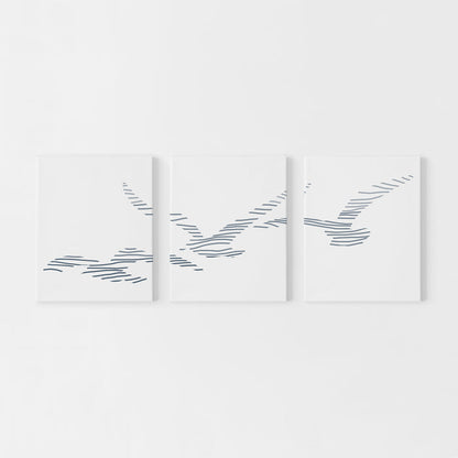 Seagull Modern Beach House Triptych Set of Three Wall Art Prints or Canvas - Jetty Home