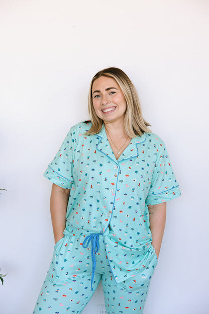 SEASHORE | NEW* WOMEN'S BUTTON UP SHORT SLEEVE SET