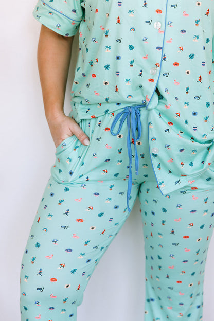 SEASHORE | NEW* WOMEN'S BUTTON UP SHORT SLEEVE SET