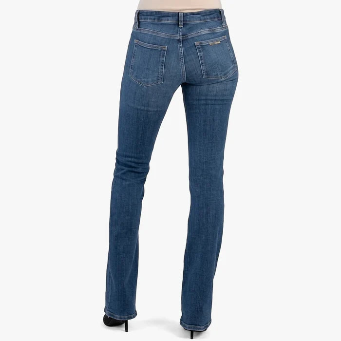 Sissy Boy Mid Waist Bootleg Jeans in medium vintage blue denim, featuring a classic bootleg cut and rear pockets, shown on a