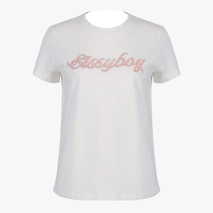 Sissy Boy Short Sleeve Tee Pink Beaded Logo White | Sissy Boy