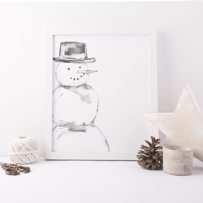 Snowman Illustration Wall Art Print or Canvas - Jetty Home