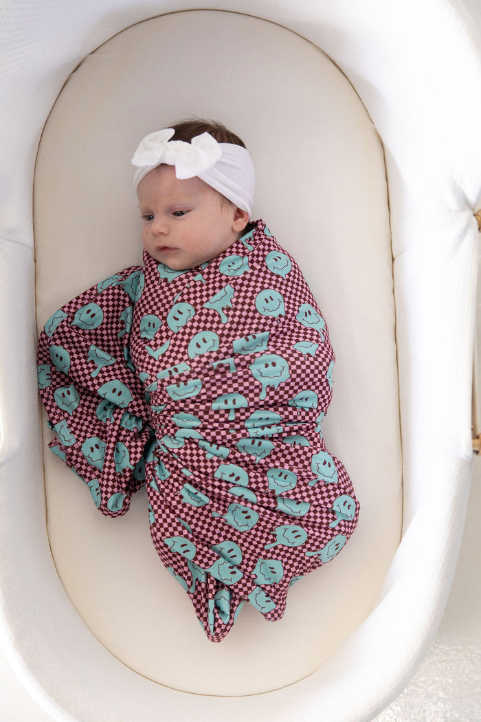 TEAL TRIPPY CHECKER | SWADDLE