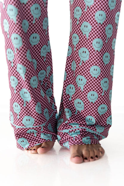 TEAL TRIPPY CHECKER | WOMEN'S BUTTON UP SHORT SLEEVE SET