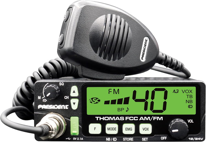 President Thomas 40 Channel AM/FM CB Radio, Virginia CB Antenna, 3 inch External Speaker Combo - CB Radio Supply