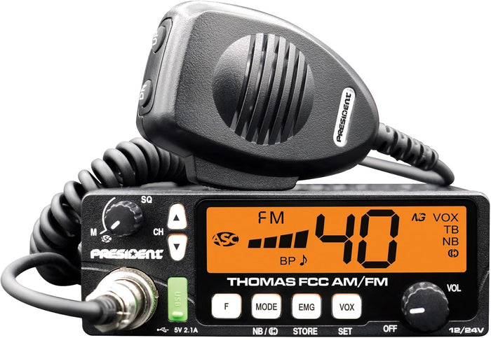 President Thomas 40 Channel AM/FM CB Radio, Virginia CB Antenna, 3 inch External Speaker Combo - CB Radio Supply
