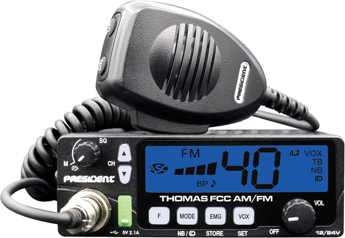 President Thomas 40 Channel AM/FM CB Radio, Virginia CB Antenna, 3 inch External Speaker Combo - CB Radio Supply