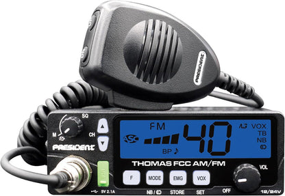 President Thomas 40 Channel AM/FM CB Radio, Virginia CB Antenna, 3 inch External Speaker Combo - CB Radio Supply