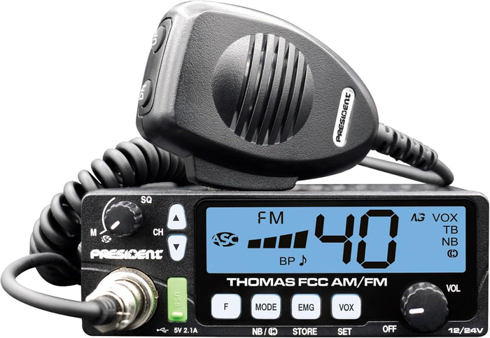 President Thomas 40 Channel AM/FM CB Radio, Virginia CB Antenna, 3 inch External Speaker Combo - CB Radio Supply