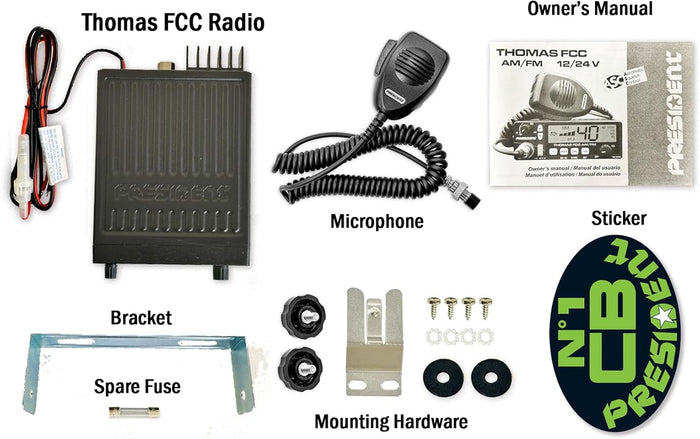 President Thomas 40 Channel AM/FM CB Radio, Virginia CB Antenna, 3 inch External Speaker Combo - CB Radio Supply