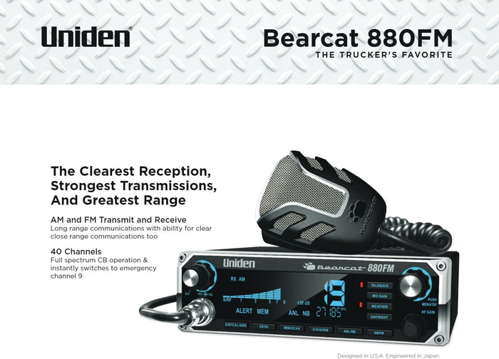 UNIDEN Bearcat 880 FM CB Radio, Virginia CB Antenna, 3 inch External Speaker Combo - CB Radio Supply