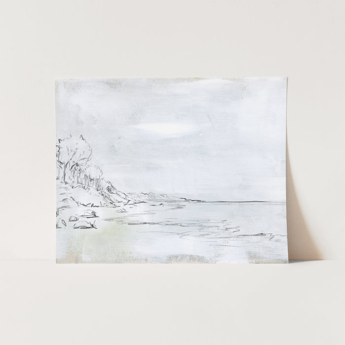 Waterfront Coastline Beach Sketch Wall Art Print or Canvas - Jetty Home