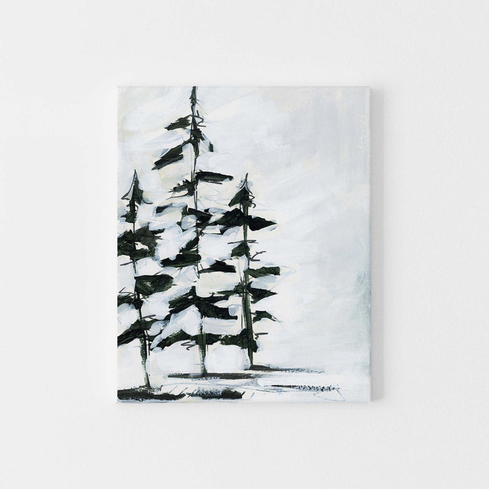 Minimalist Pine Tree Painting White and Dark Green Winter Wall Art Print or Canvas - Jetty Home