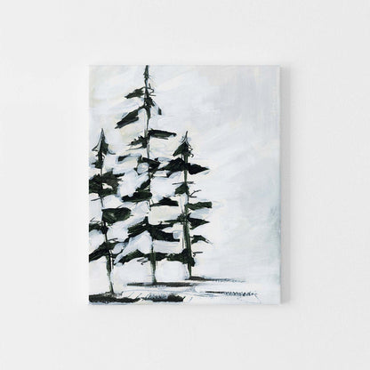 Minimalist Pine Tree Painting White and Dark Green Winter Wall Art Print or Canvas - Jetty Home