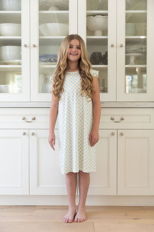 YELLOW + BLUE POLKADOTS | RUFFLE SLEEVE DRESS