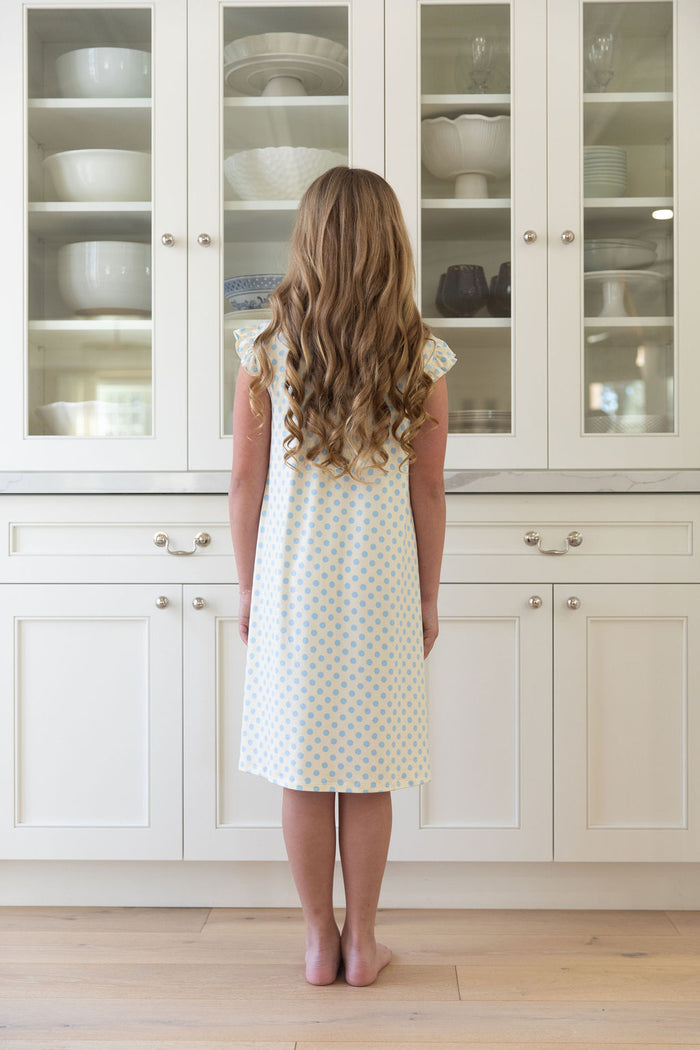 YELLOW + BLUE POLKADOTS | RUFFLE SLEEVE DRESS