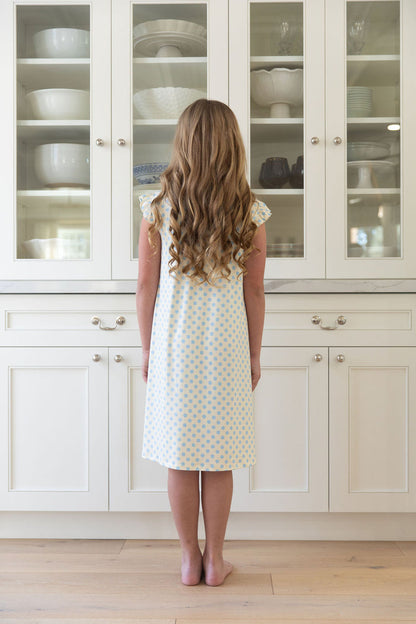 YELLOW + BLUE POLKADOTS | RUFFLE SLEEVE DRESS