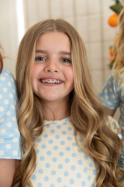 YELLOW + BLUE POLKADOTS | RUFFLE SLEEVE DRESS
