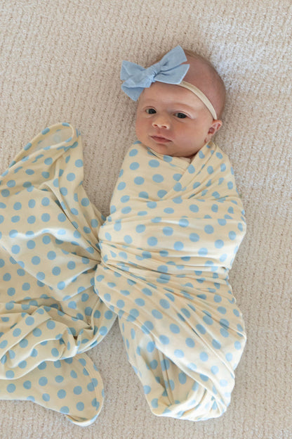 YELLOW + BLUE POLKADOTS | SWADDLE