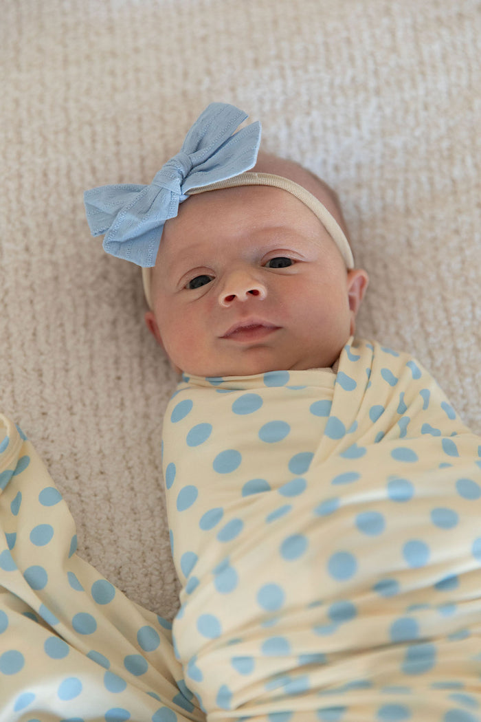 YELLOW + BLUE POLKADOTS | SWADDLE