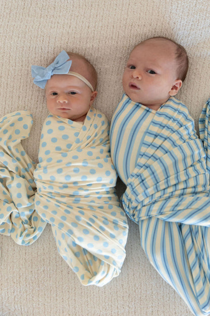 YELLOW + BLUE POLKADOTS | SWADDLE